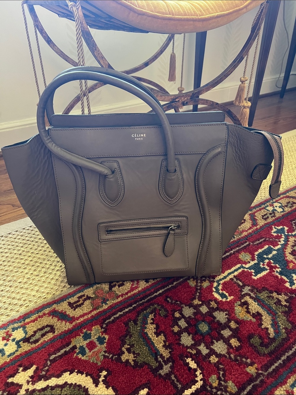 Taupe Leather Luggage Tote Bag
